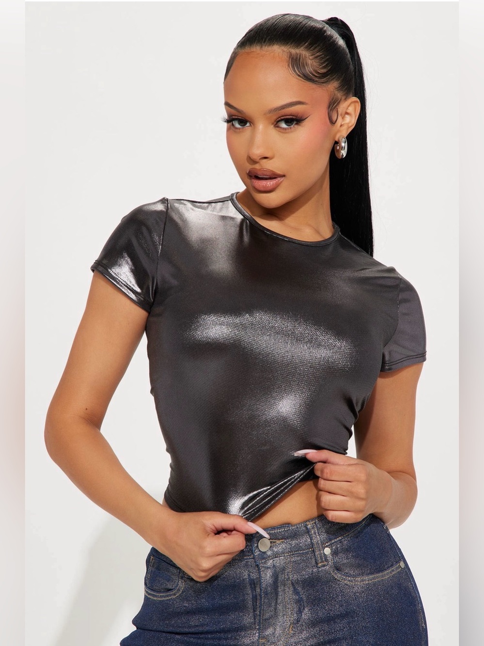Fashion Nova It Girl Metallic Top - Silver